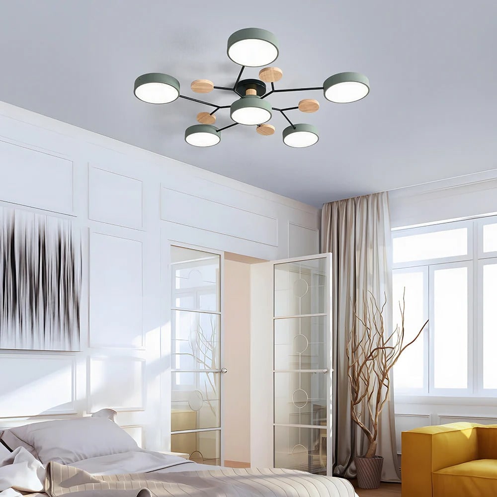 Ceiling Light Fixture Flush Mount LED Semi Modern with Wooden Accents - Image 10