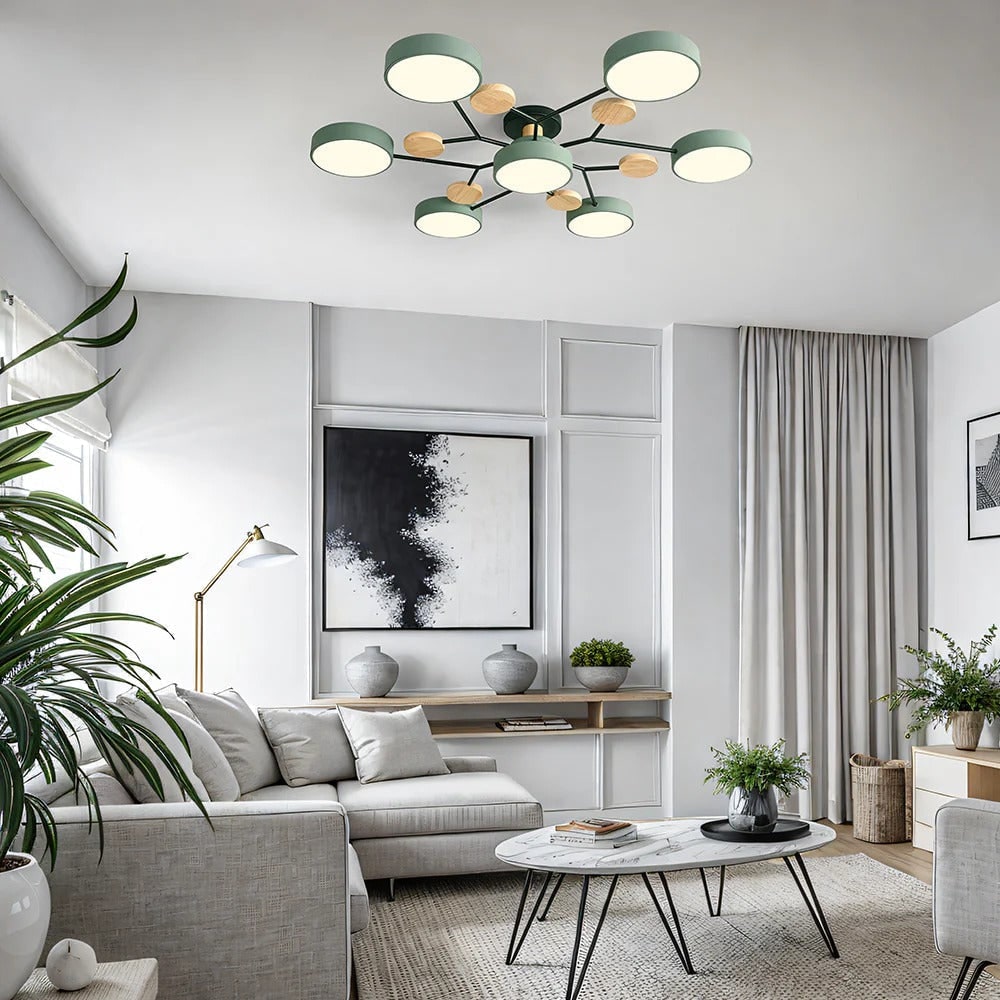 Ceiling Light Fixture Flush Mount LED Semi Modern with Wooden Accents - Image 11
