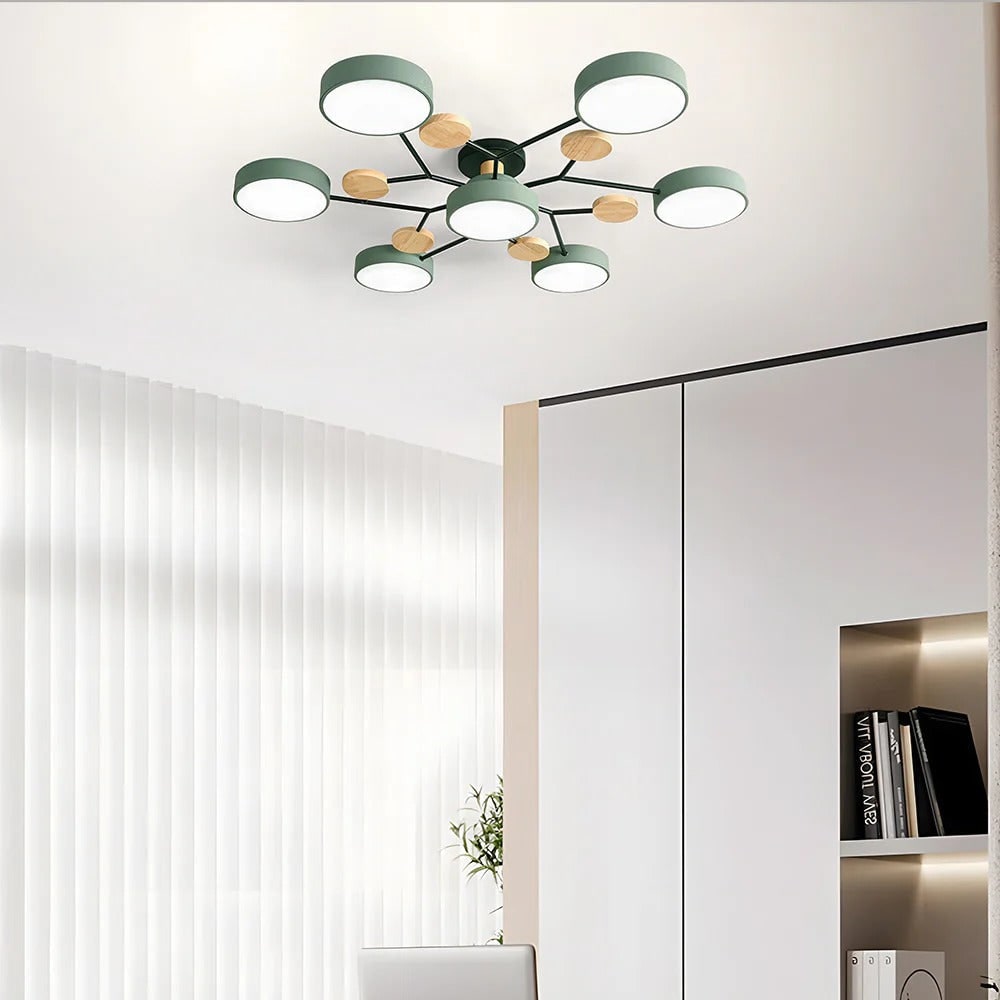 Ceiling Light Fixture Flush Mount LED Semi Modern with Wooden Accents - Image 12