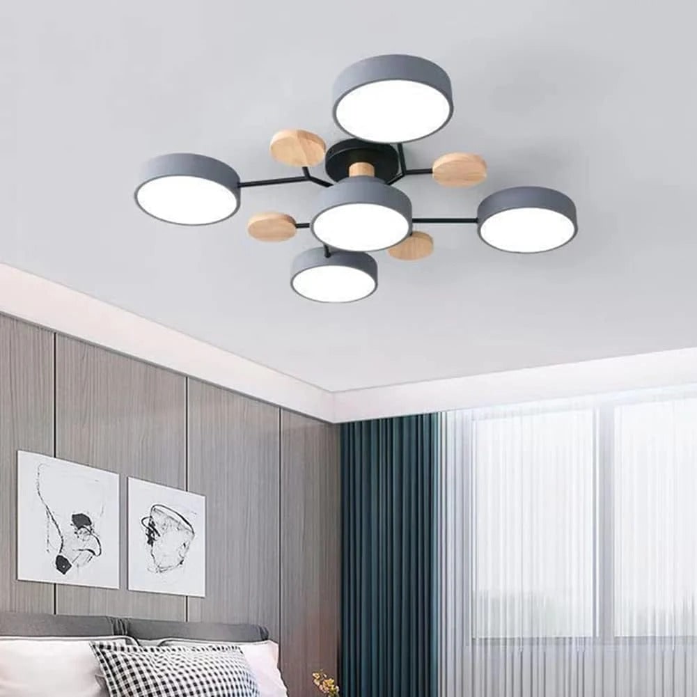 Ceiling Light Fixture Flush Mount LED Semi Modern with Wooden Accents - Image 16