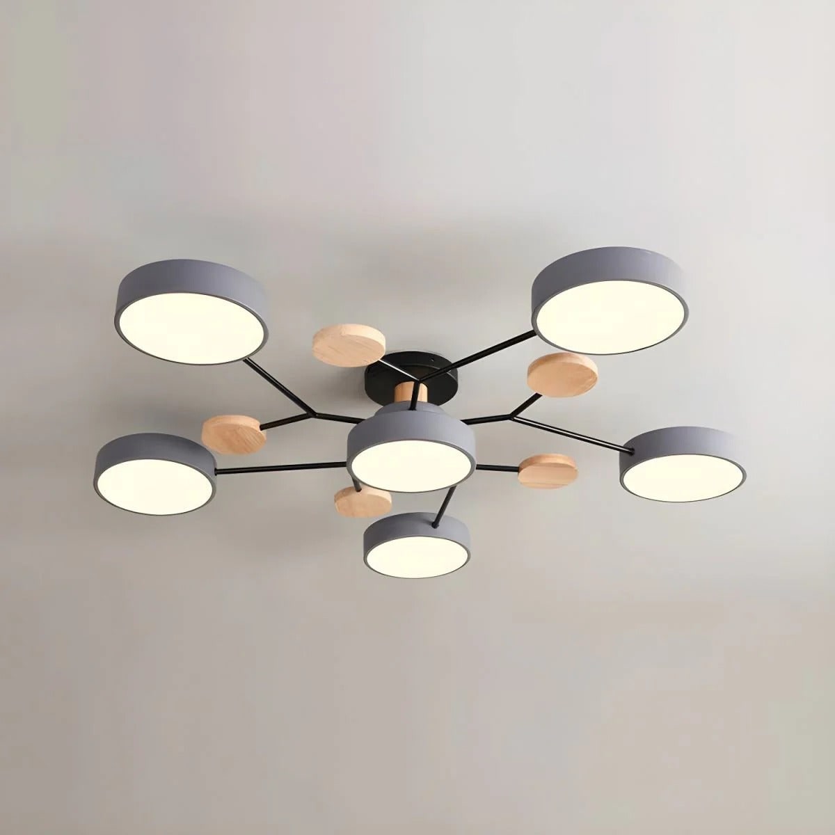 Ceiling Light Fixture Flush Mount LED Semi Modern with Wooden Accents - Image 17