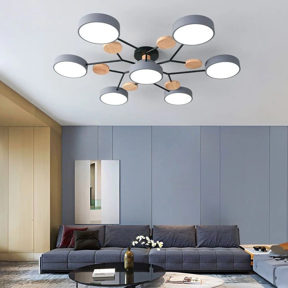 Ceiling Light Fixture Flush Mount LED Semi Modern with Wooden Accents - Image 18