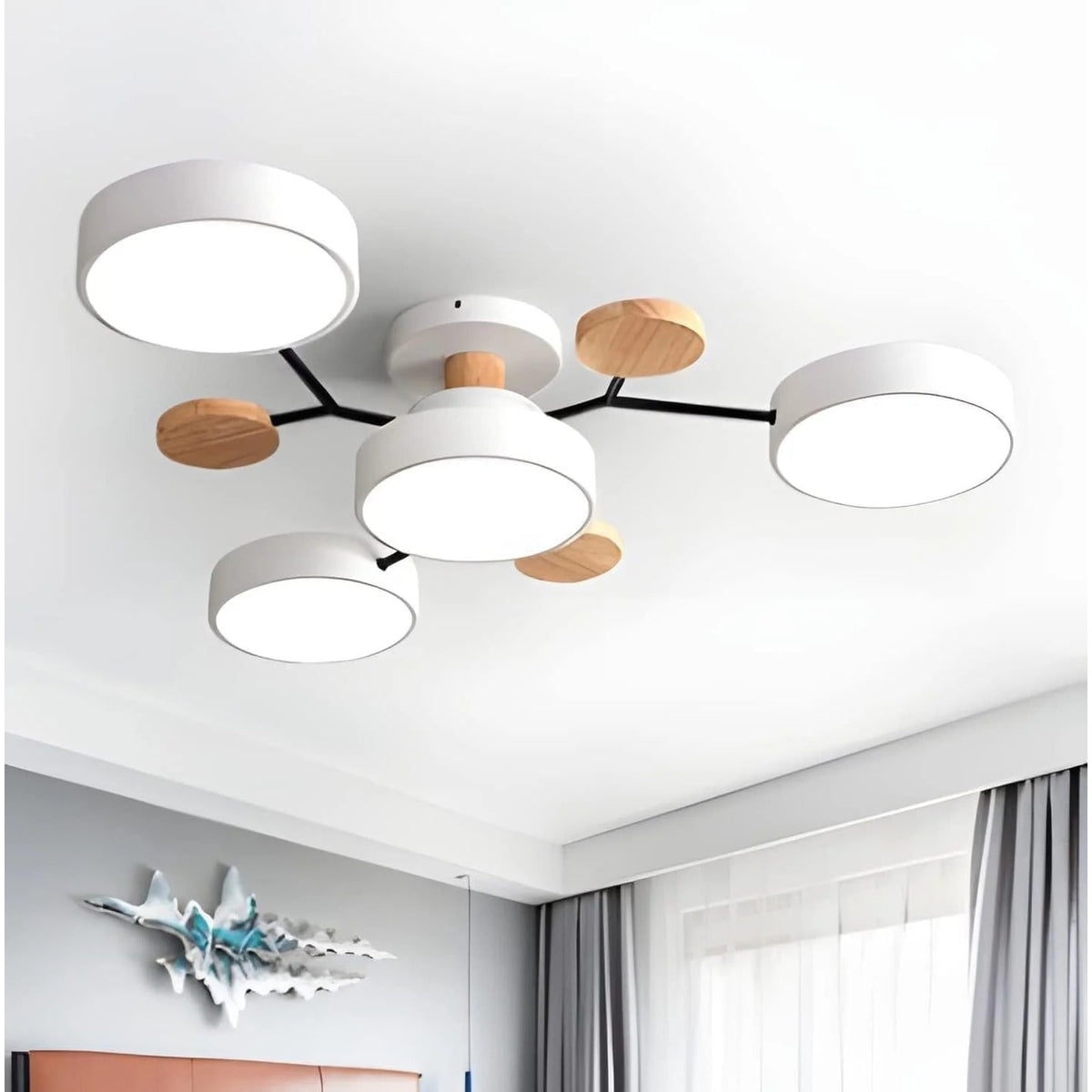 Ceiling Light Fixture Flush Mount LED Semi Modern with Wooden Accents - Image 20