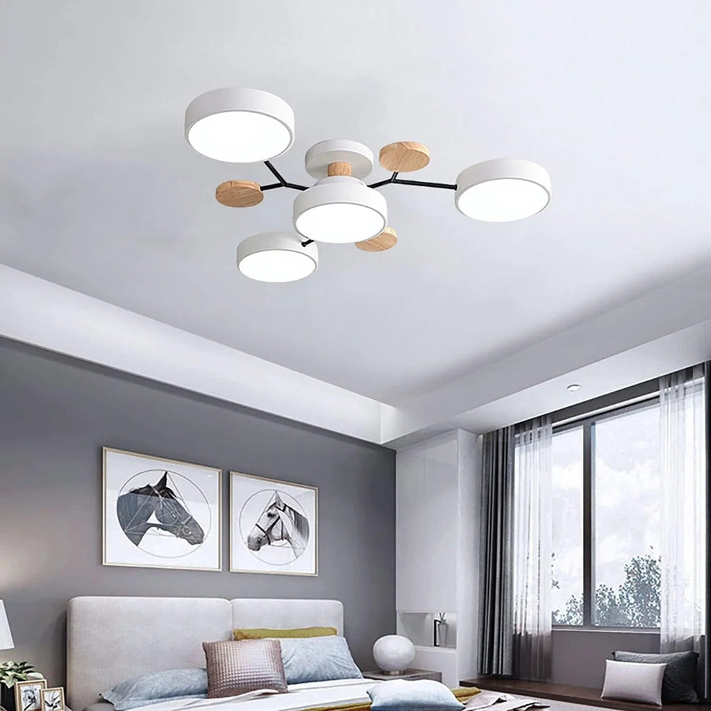 Ceiling Light Fixture Flush Mount LED Semi Modern with Wooden Accents - Image 22