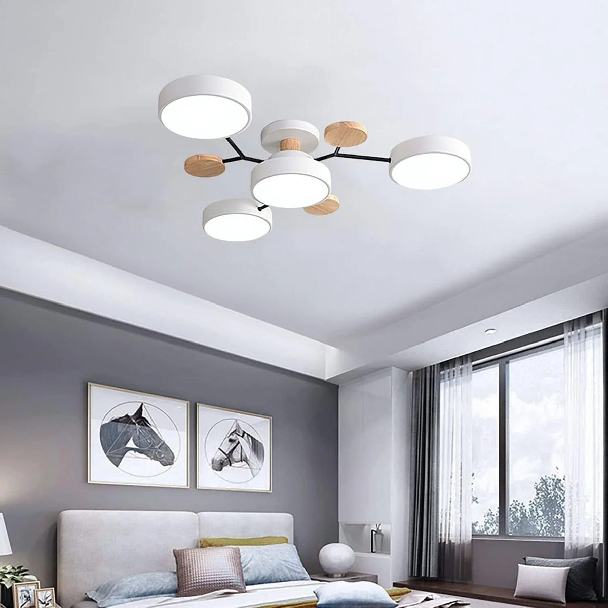 Ceiling Light Fixture Flush Mount LED Semi Modern with Wooden Accents - Image 22