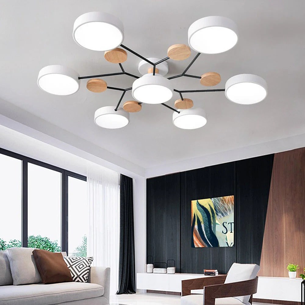 Ceiling Light Fixture Flush Mount LED Semi Modern with Wooden Accents - Image 25