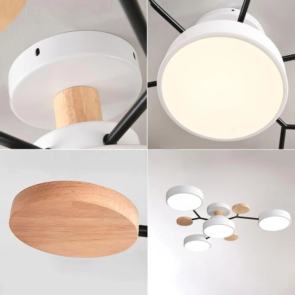 Ceiling Light Fixture Flush Mount LED Semi Modern with Wooden Accents - Image 27