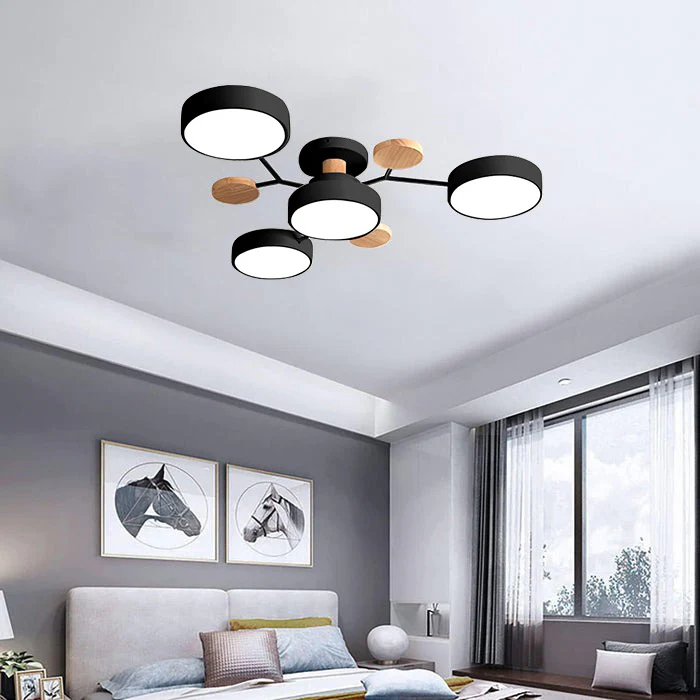 Ceiling Light Fixture Flush Mount LED Semi Modern with Wooden Accents - Image 28