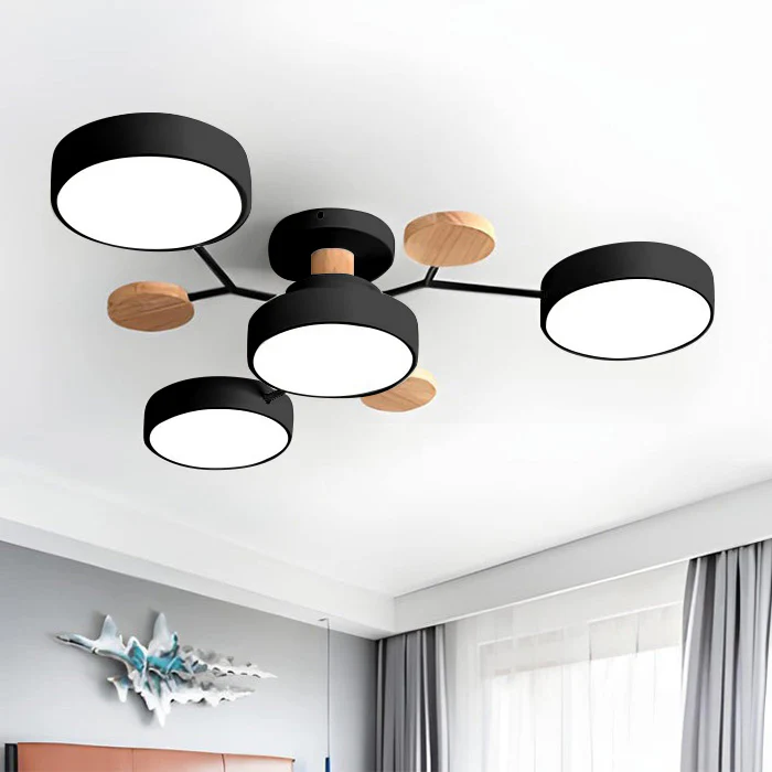 Ceiling Light Fixture Flush Mount LED Semi Modern with Wooden Accents - Image 29