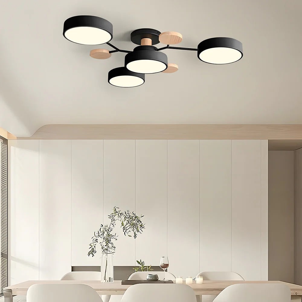 Ceiling Light Fixture Flush Mount LED Semi Modern with Wooden Accents - Image 31