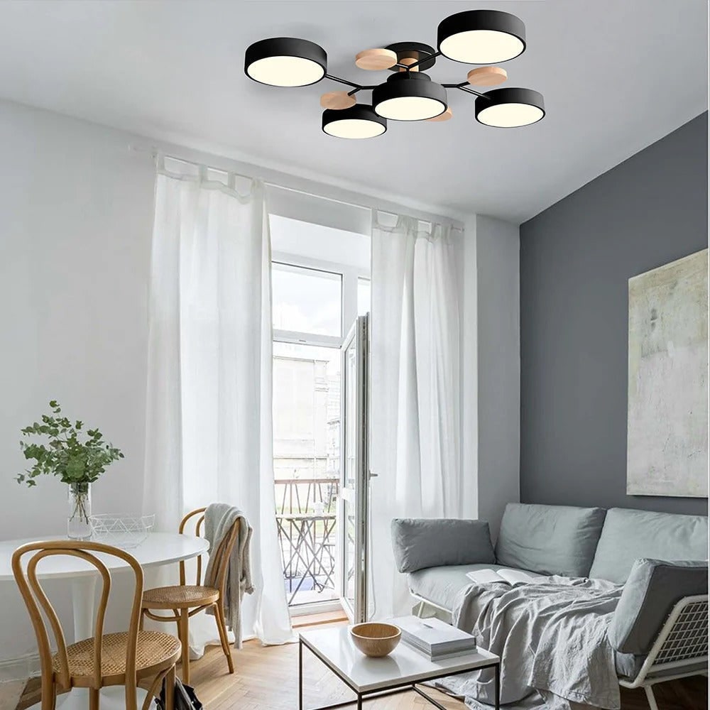 Ceiling Light Fixture Flush Mount LED Semi Modern with Wooden Accents - Image 34