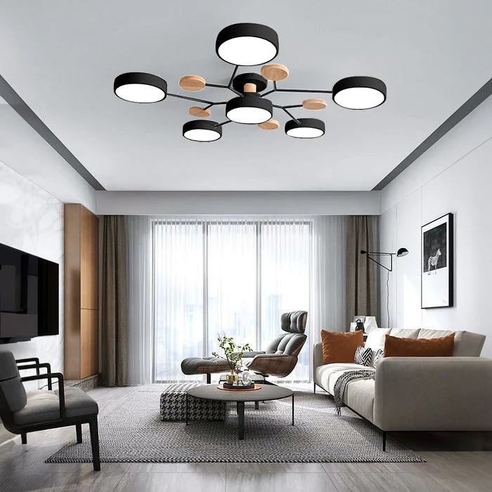 Ceiling Light Fixture Flush Mount LED Semi Modern with Wooden Accents - Image 36