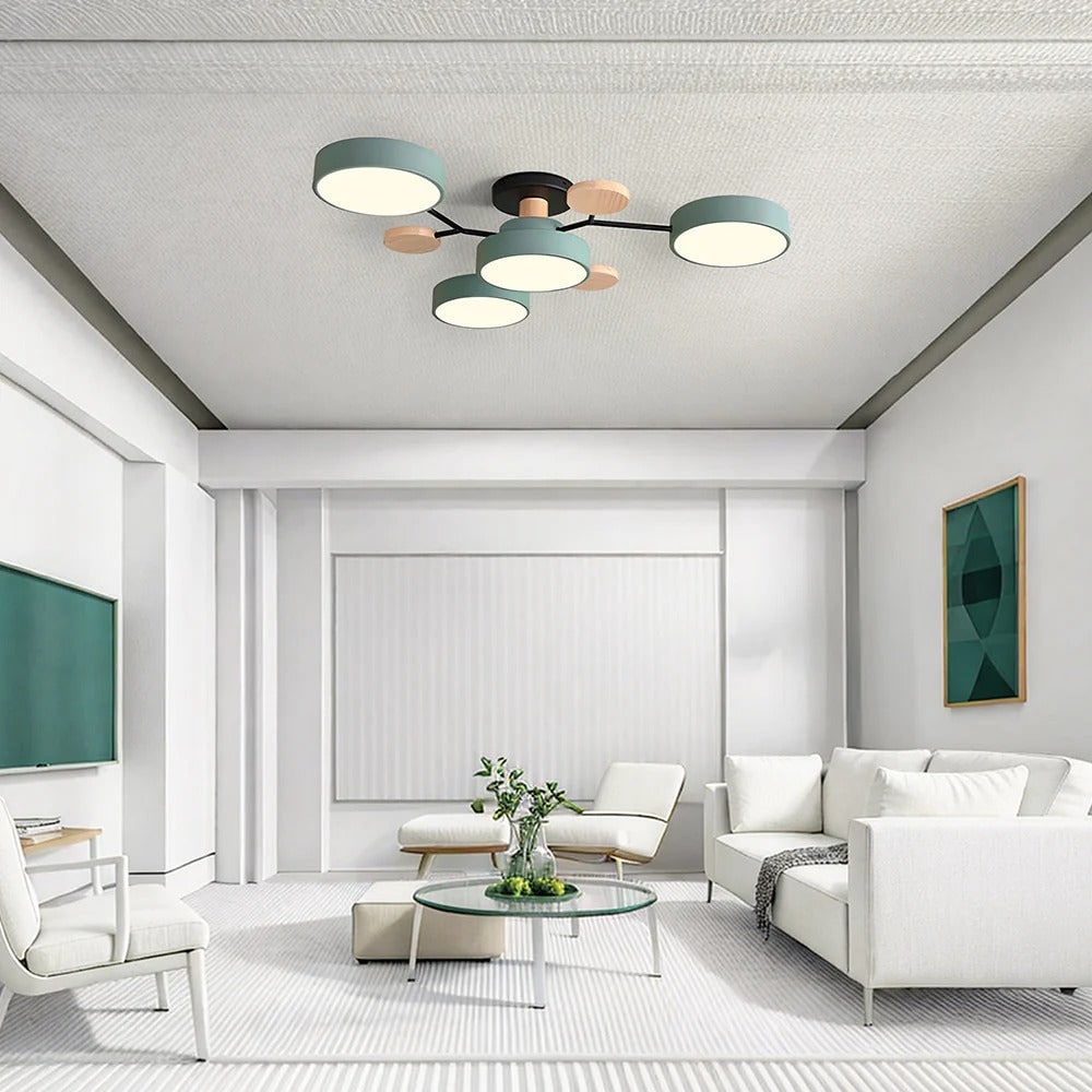 Ceiling Light Fixture Flush Mount LED Semi Modern with Wooden Accents - Image 4