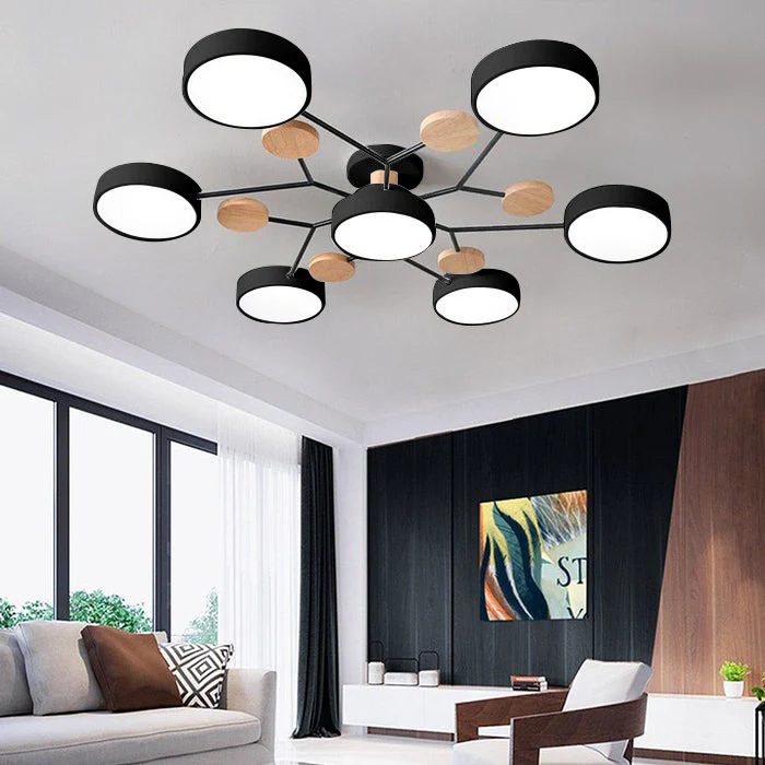 Ceiling Light Fixture Flush Mount LED Semi Modern with Wooden Accents - Image 40