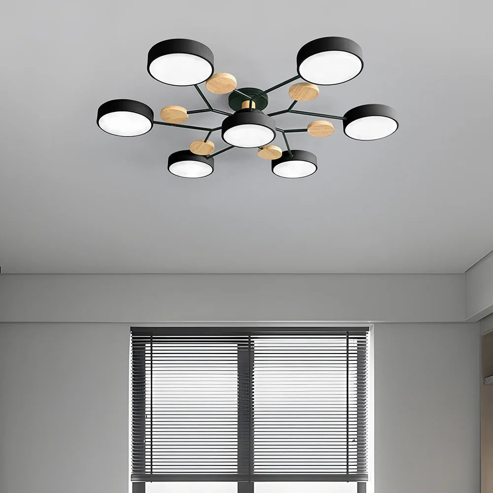 Ceiling Light Fixture Flush Mount LED Semi Modern with Wooden Accents - Image 42