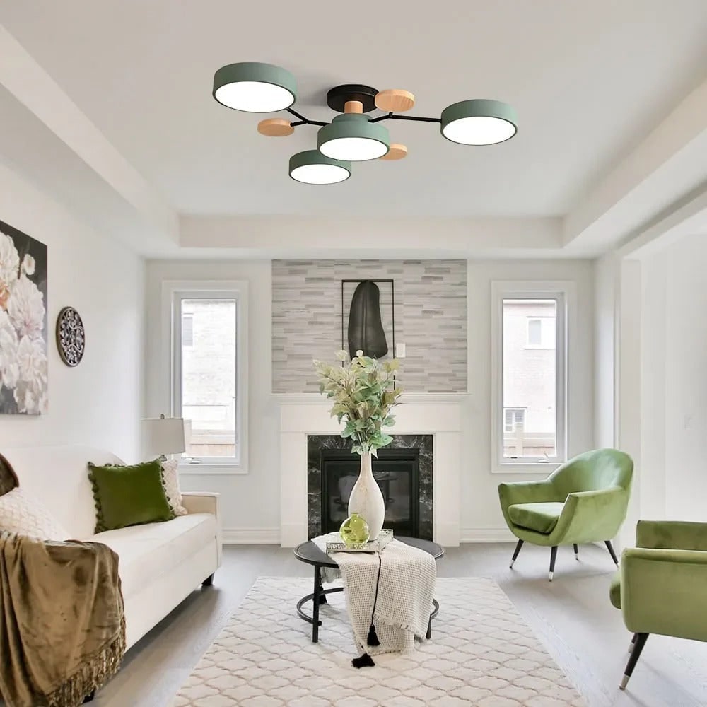 Ceiling Light Fixture Flush Mount LED Semi Modern with Wooden Accents - Image 5
