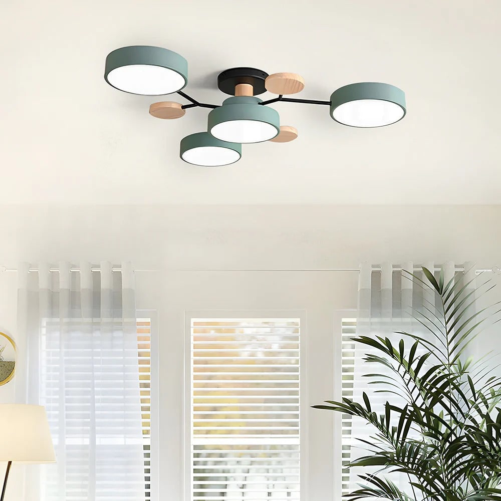 Ceiling Light Fixture Flush Mount LED Semi Modern with Wooden Accents - Image 6