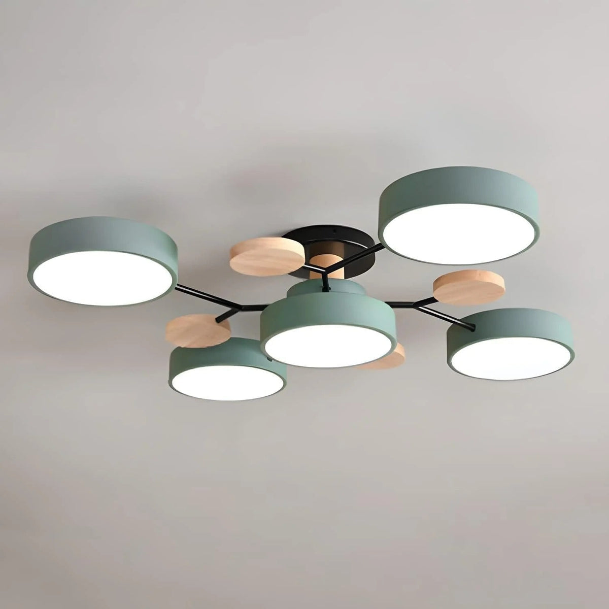 Ceiling Light Fixture Flush Mount LED Semi Modern with Wooden Accents - Image 7