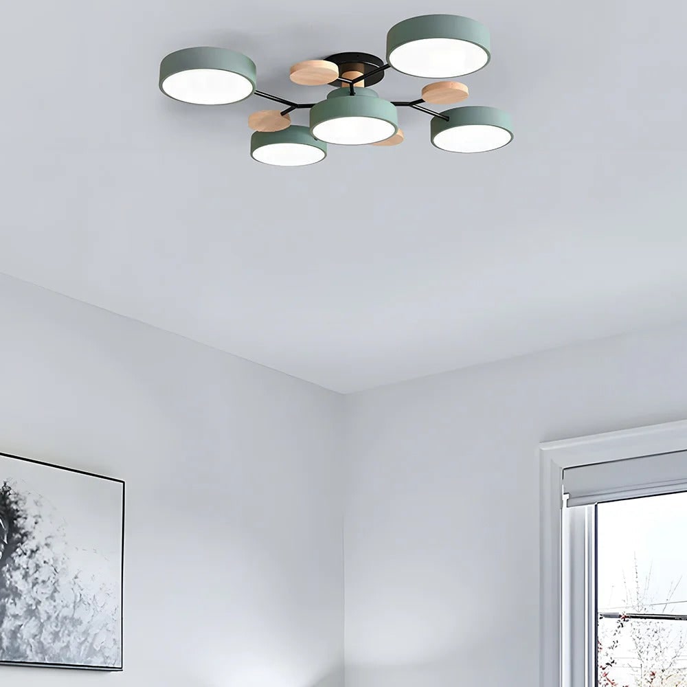 Ceiling Light Fixture Flush Mount LED Semi Modern with Wooden Accents - Image 8