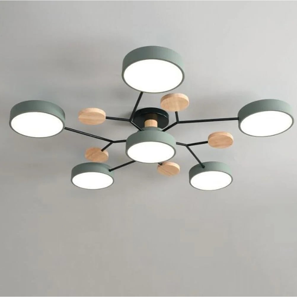 Ceiling Light Fixture Flush Mount LED Semi Modern with Wooden Accents - Image 9