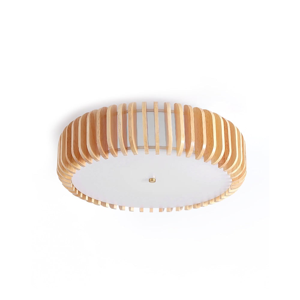 Ceiling Light Flush Mount Wooden Drum LED Home - Image 1