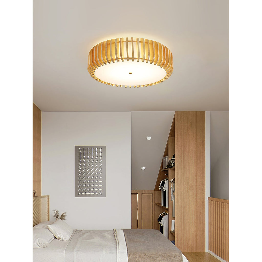 Ceiling Light Flush Mount Wooden Drum LED Home - Image 10