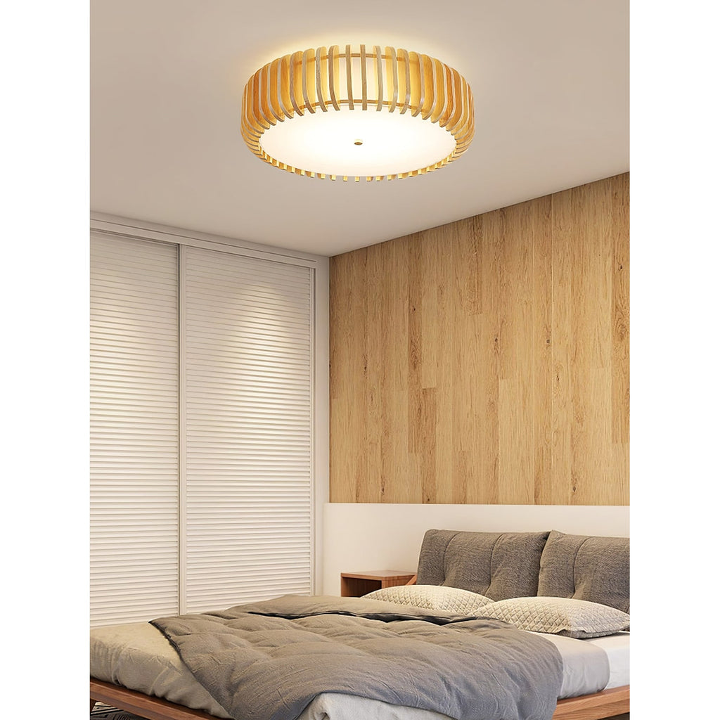Ceiling Light Flush Mount Wooden Drum LED Home - Image 11