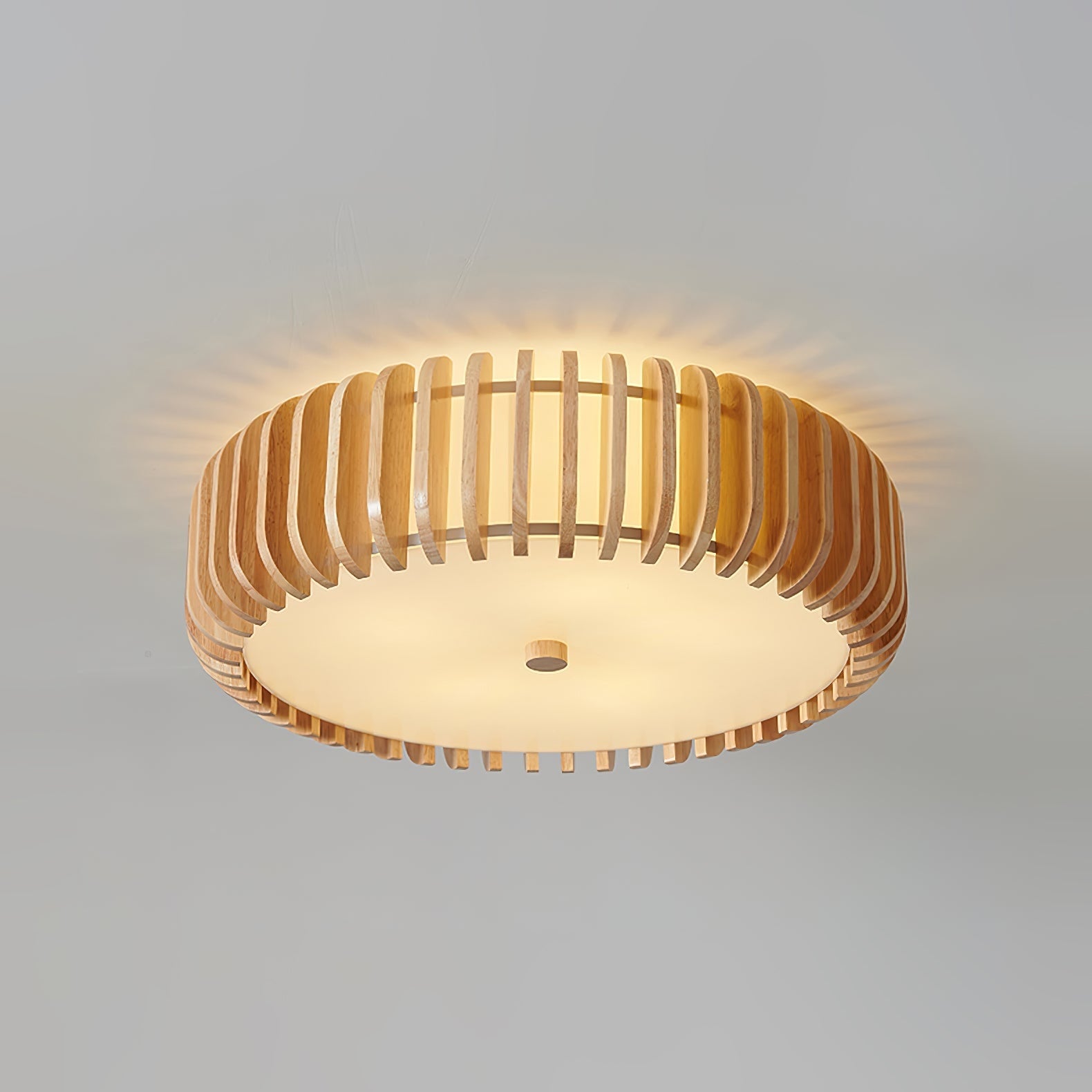 Ceiling Light Flush Mount Wooden Drum LED Home - Image 18