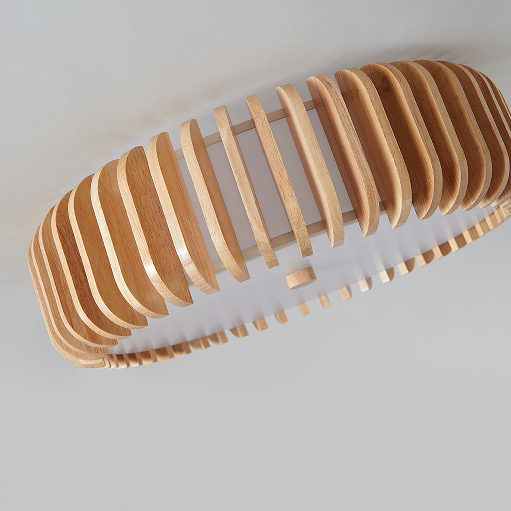 Ceiling Light Flush Mount Wooden Drum LED Home - Image 20