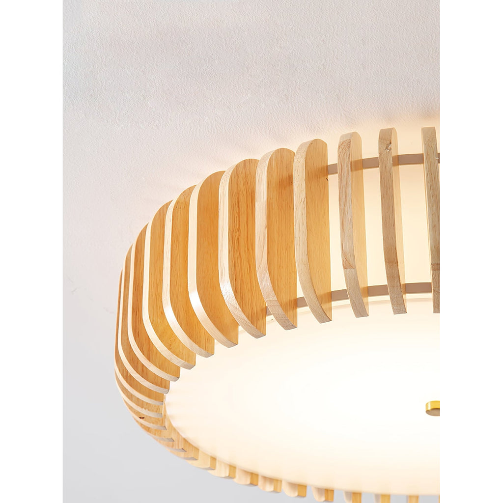 Ceiling Light Flush Mount Wooden Drum LED Home - Image 21