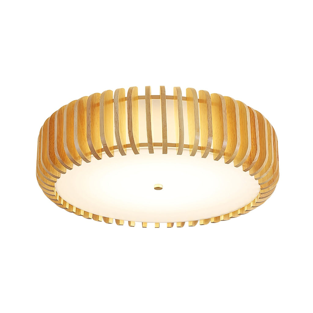 Ceiling Light Flush Mount Wooden Drum LED Home - Image 23