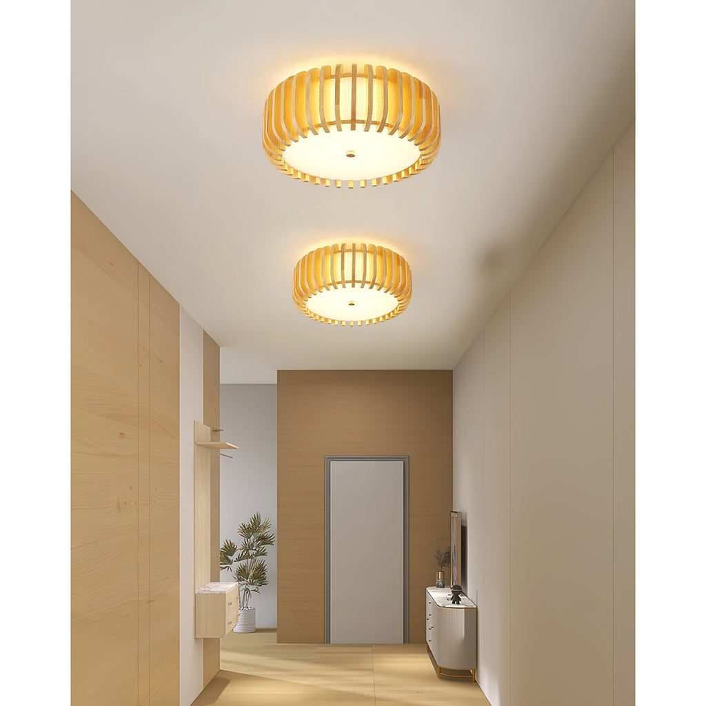Ceiling Light Flush Mount Wooden Drum LED Home - Image 4