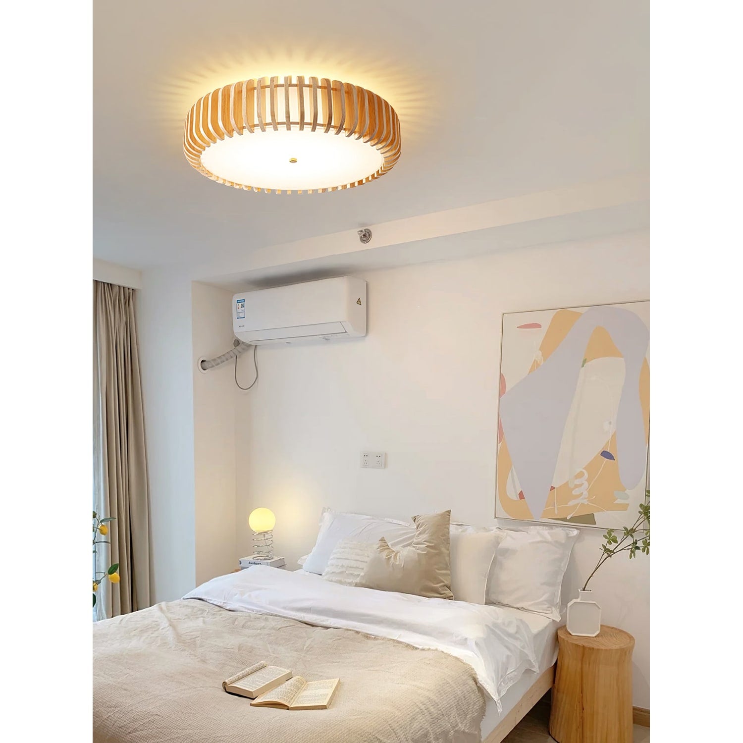 Ceiling Light Flush Mount Wooden Drum LED Home - Image 6