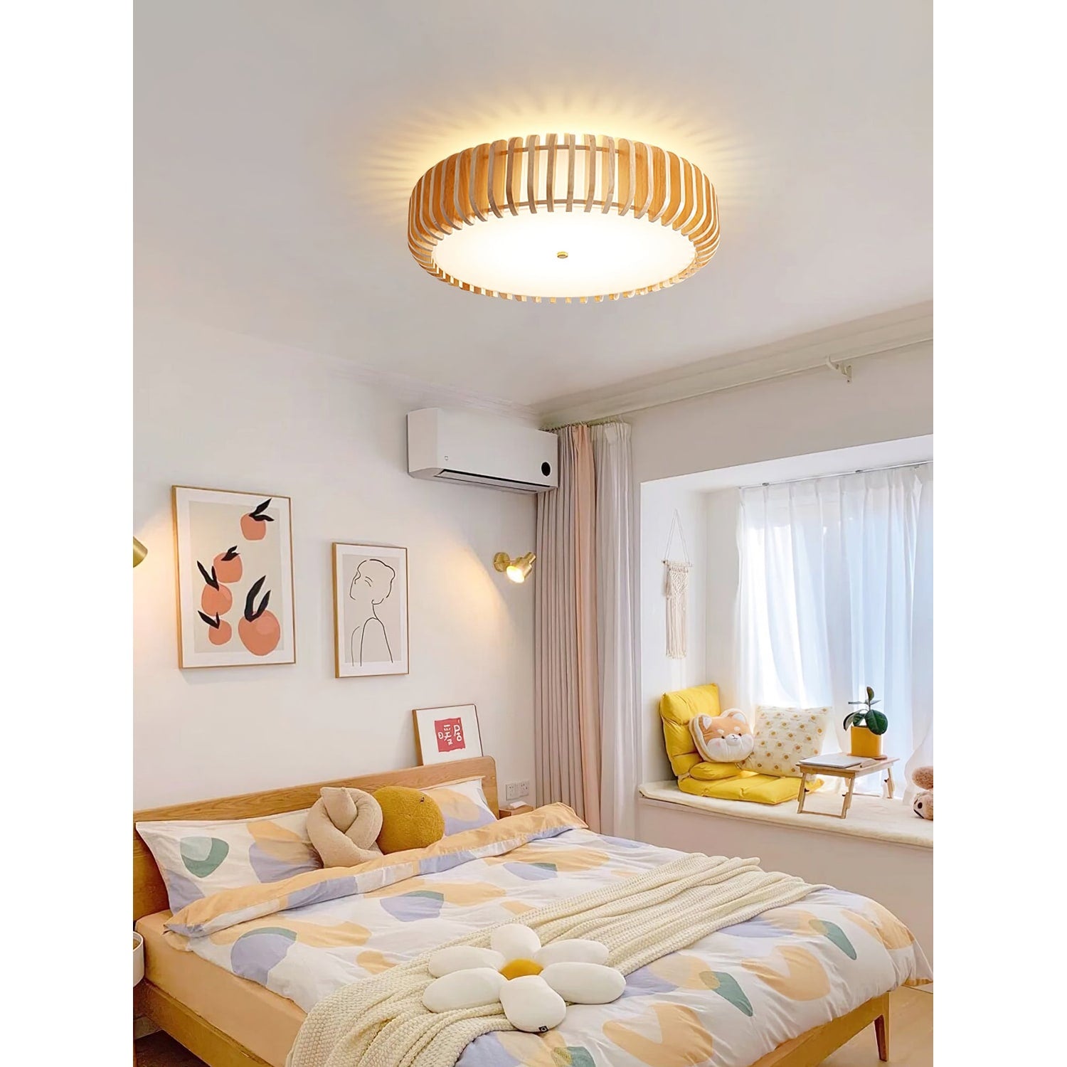 Ceiling Light Flush Mount Wooden Drum LED Home - Image 8