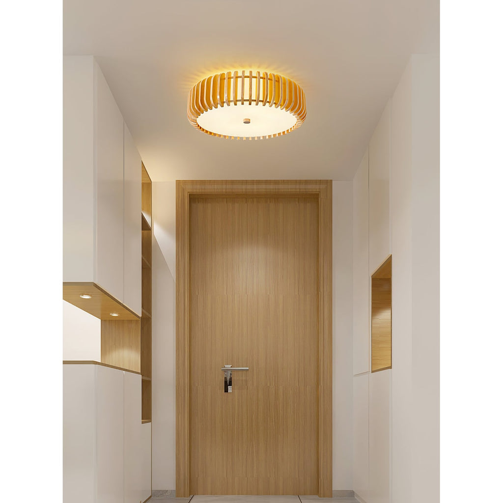 Ceiling Light Flush Mount Wooden Drum LED Home - Image 9