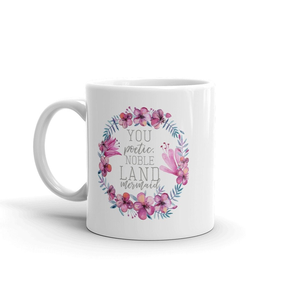 Ceramic Coffee Mug and Cup with Floral Wreath Quote Print 350ml White Glossy Heated - Image 1