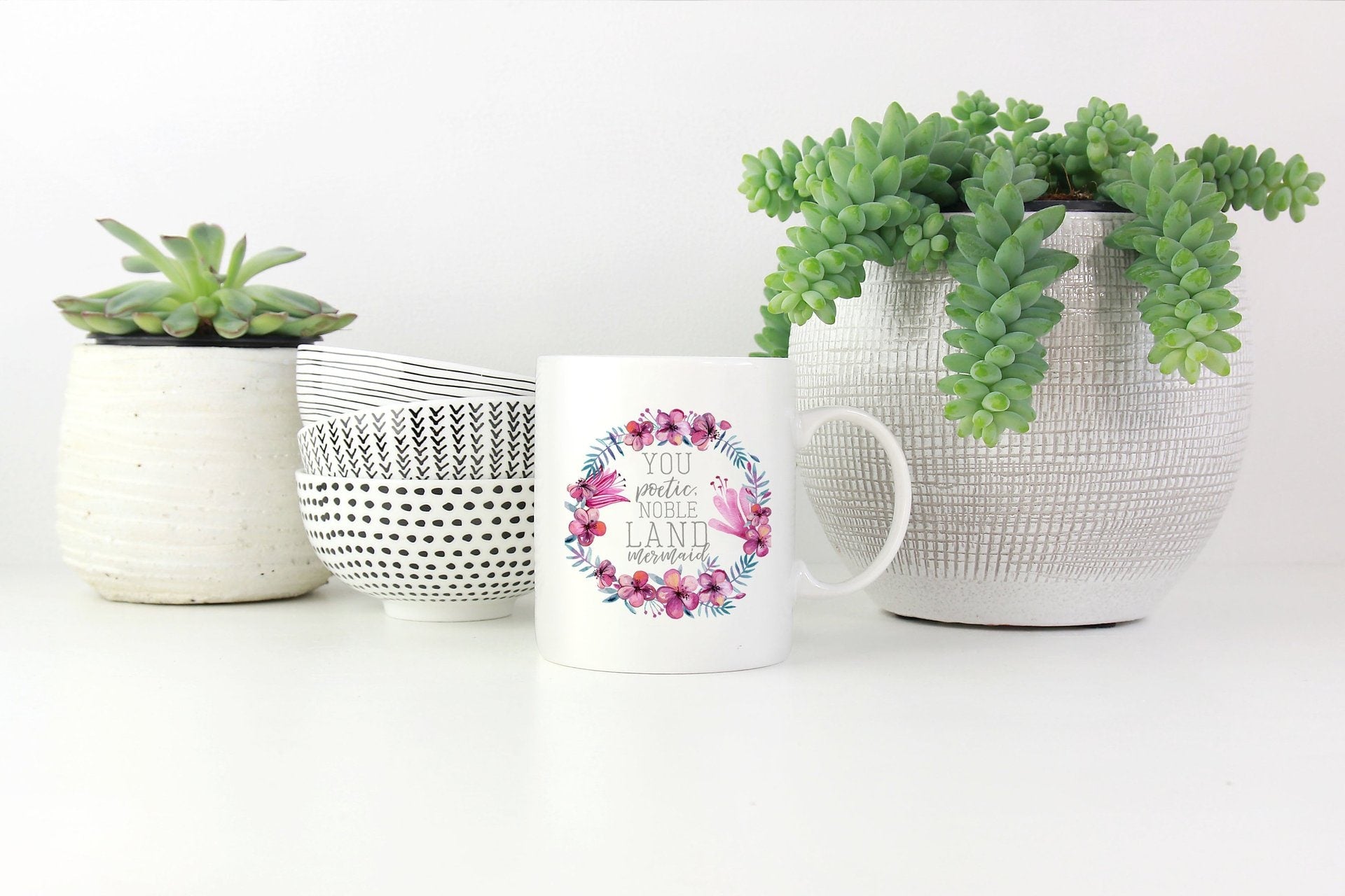 Ceramic Coffee Mug and Cup with Floral Wreath Quote Print 350ml White Glossy Heated - Image 4