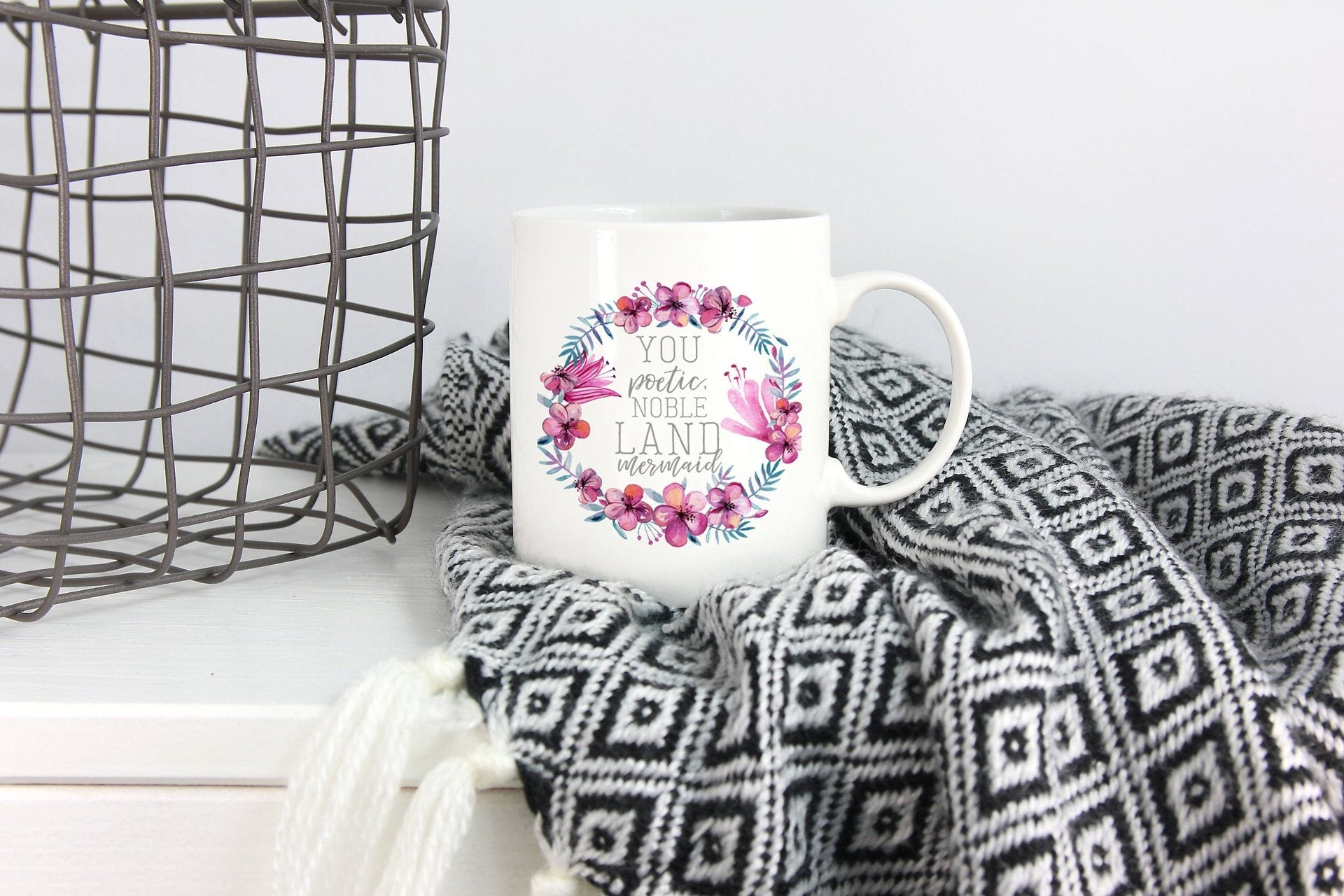 Ceramic Coffee Mug and Cup with Floral Wreath Quote Print 350ml White Glossy Heated - Image 5