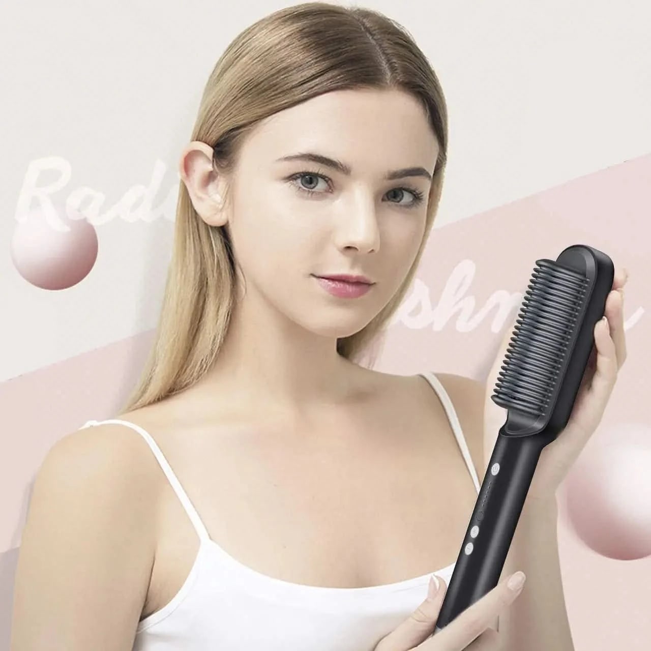 Ceramic Hair Straightener Brush Professional Anti-Burn Heated Comb Teeth LED Adjustable Temperature - Image 3