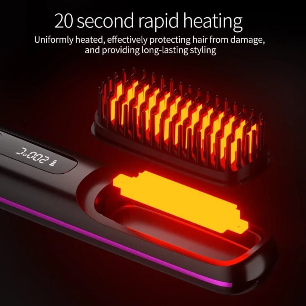 Ceramic Hair Straightener Brush USB Rechargeable Travel Friendly Cordless Wireless Heated - Image 3