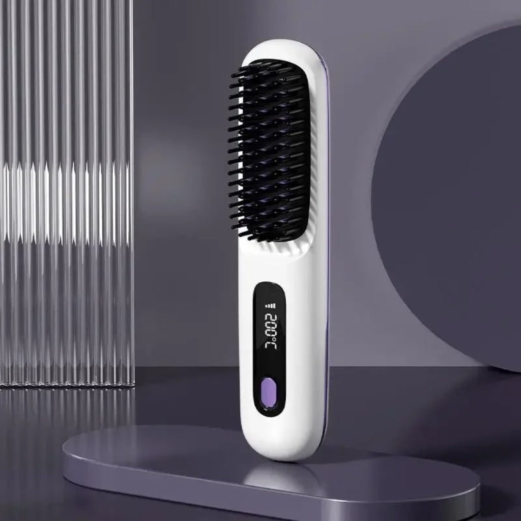 Ceramic Hair Straightener Brush USB Rechargeable Travel Friendly Cordless Wireless Heated - Image 4