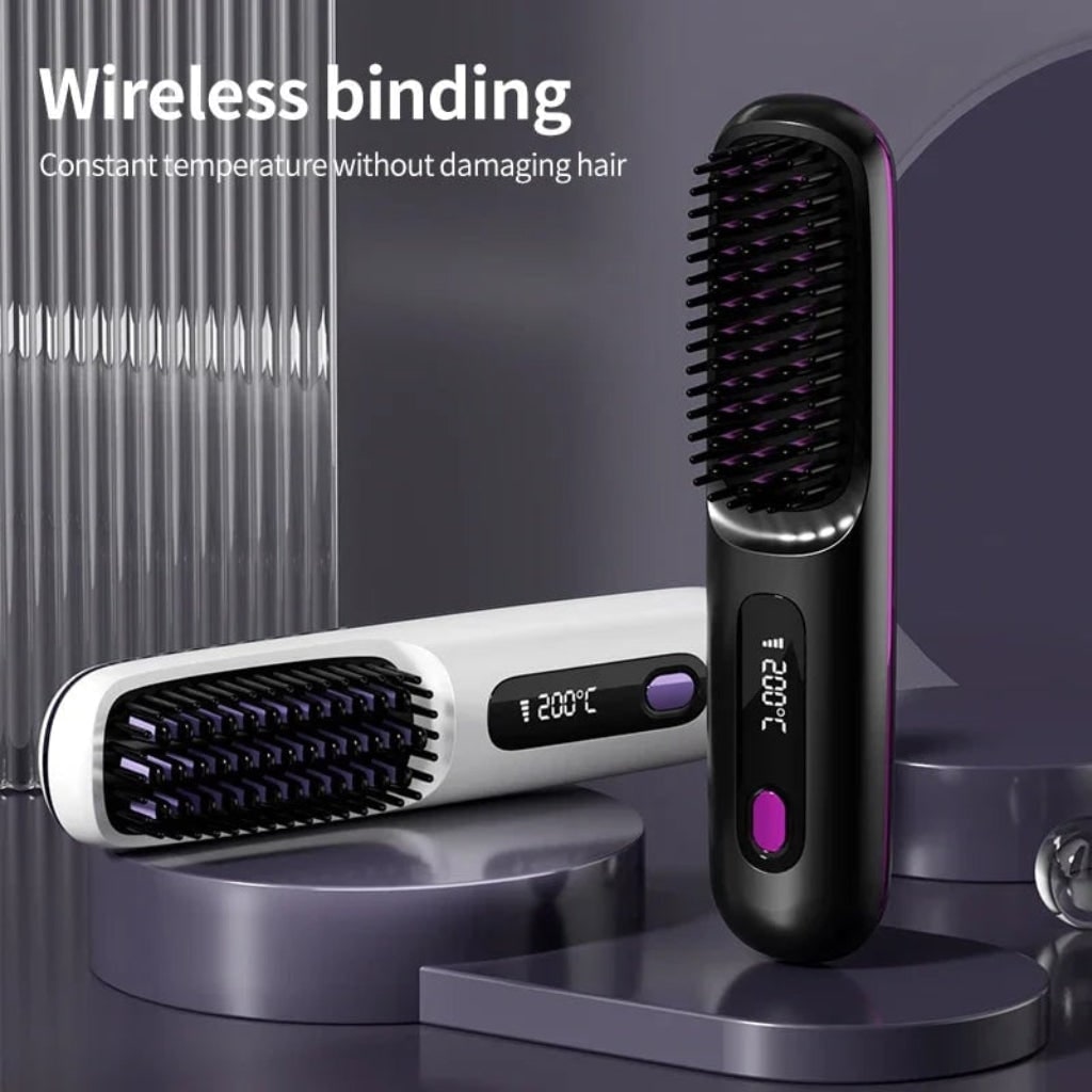Ceramic Hair Straightener Brush USB Rechargeable Travel Friendly Cordless Wireless Heated - Image 5