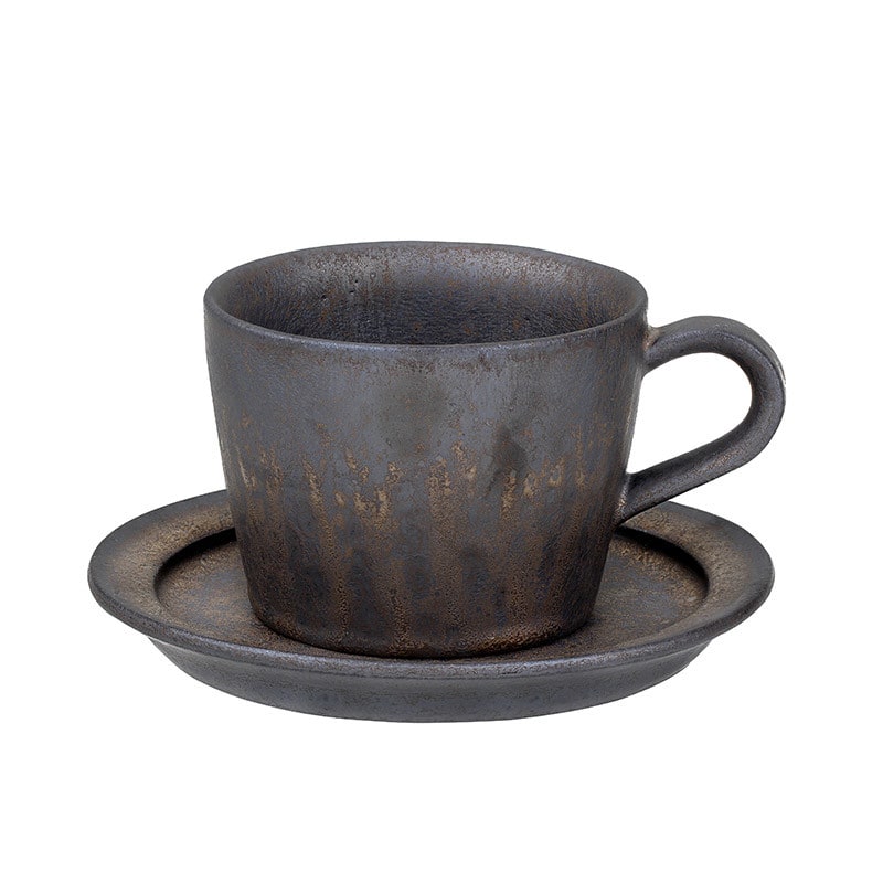 Ceramic Reusable Iced Coffee Cup and Saucer with Textured Glaze Drip Pattern - Image 3