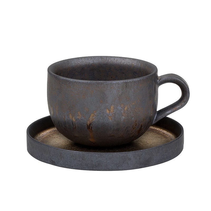 Ceramic Reusable Iced Coffee Cup and Saucer with Textured Glaze Drip Pattern - Image 5