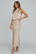 Elodie Satin Halter Midi Dress