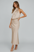 Elodie Satin Halter Midi Dress