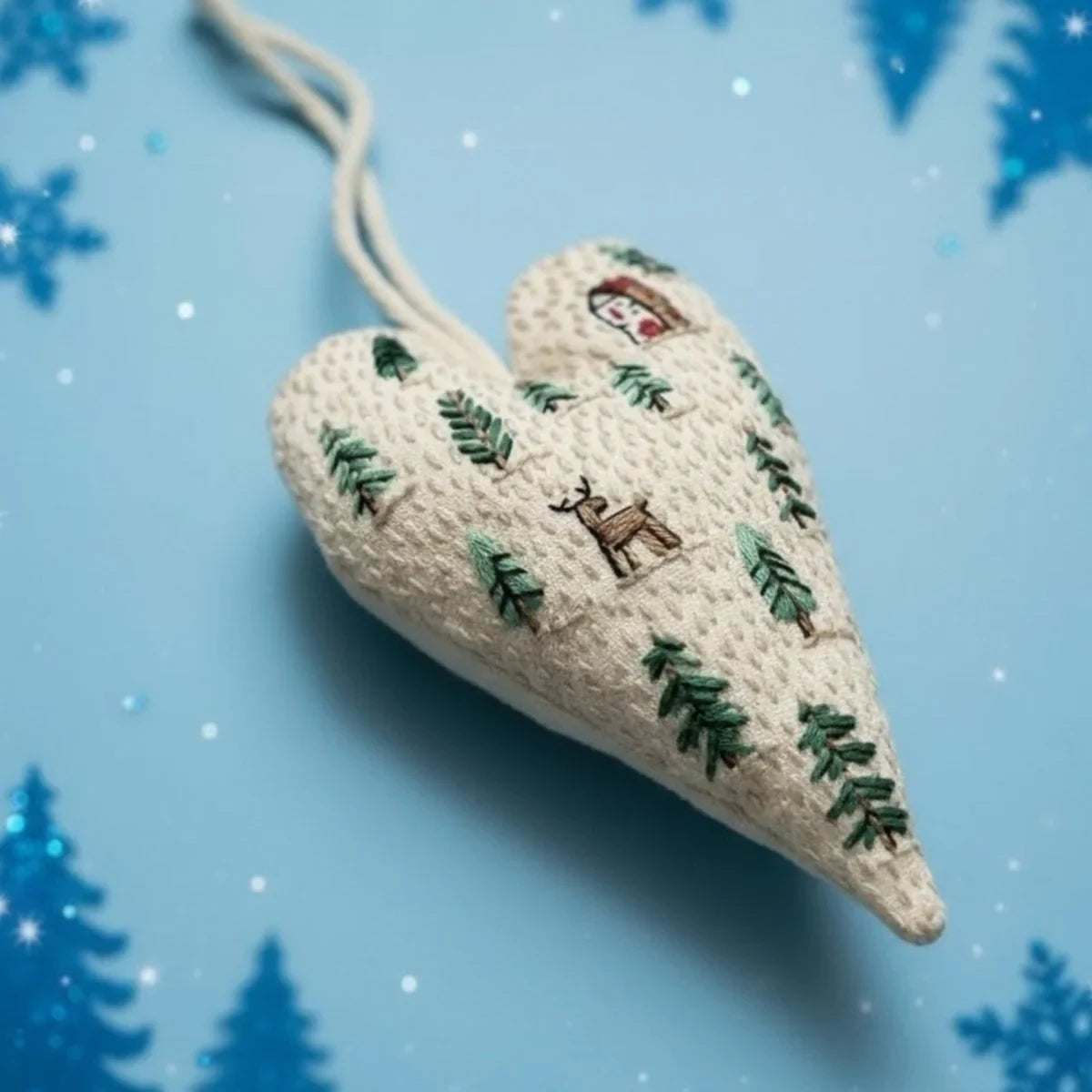 Christmas Embroidery Kit for Beginners with Heart-Shaped Ornament Fabric Thread and Hoop - Image 12