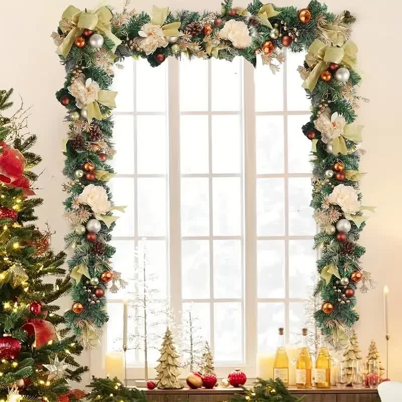 Christmas Garland for Mantle with Artificial Pine Ornaments and Gold Accents - Image 5