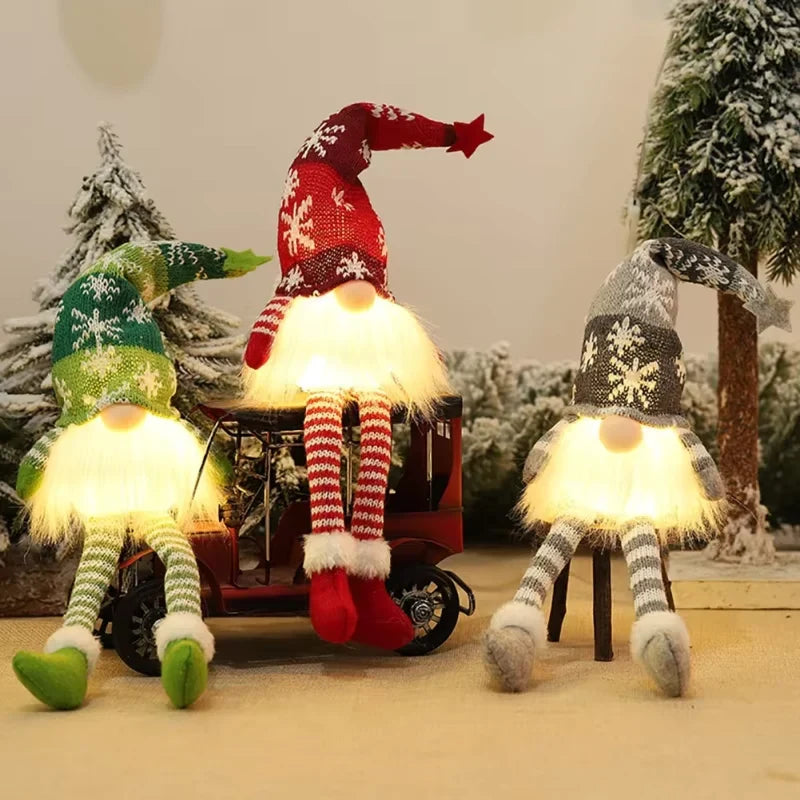 Christmas Gnome Light Up Plush Decoration with Knit Snowflake Hat and LED Glow - Image 2