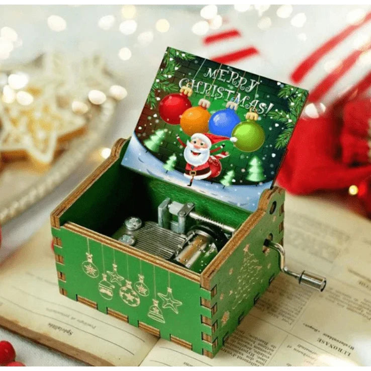 Christmas Music Box with Hand Crank Mechanical Movement and Laser-Engraved Wooden Design - Image 4